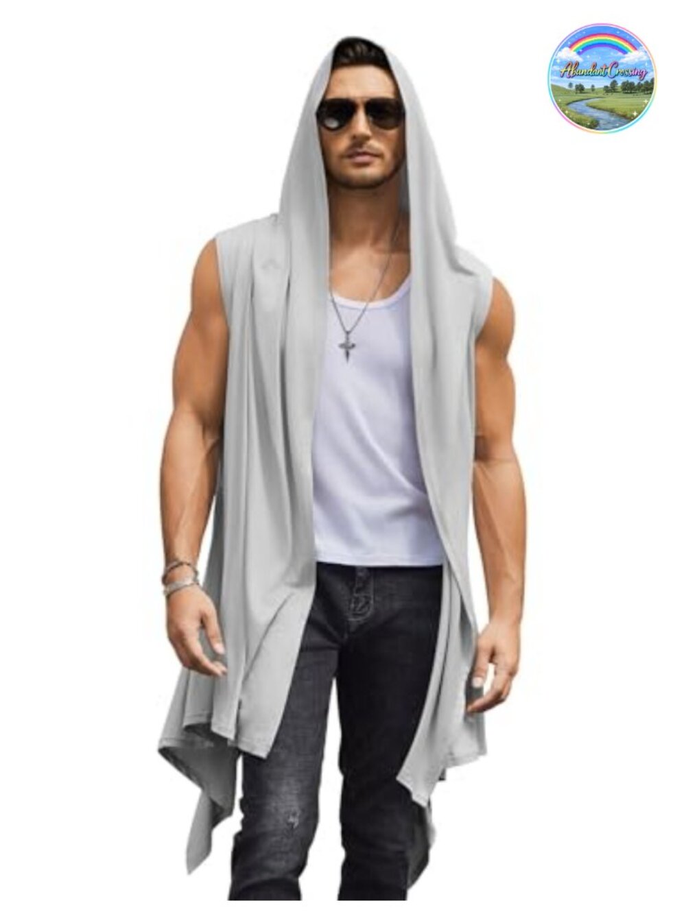 Men's Sleeveless Ruffle Shawl Collar Hooded Open Front Drape Cardigan Vest